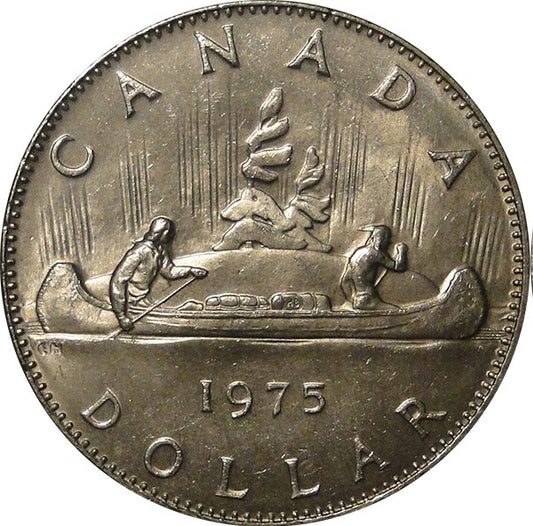 Canada 1975 One Dollar Coin Canoe Voyageur