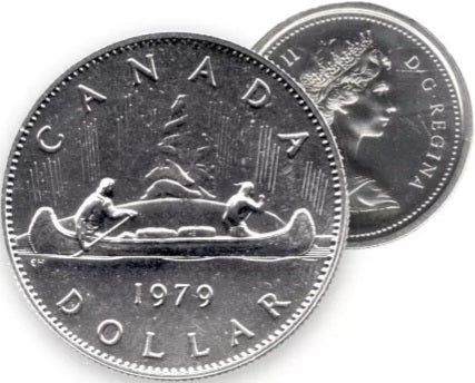 Canada 1979 One Dollar Coin Canoe Voyageur