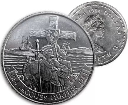 Canada 1984 (1534-) $1 Jacques Cartier 450th Anniversary Dollar Coin (Circulated)