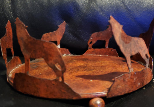 Metal Plant Holder Copper Wolf Wolves