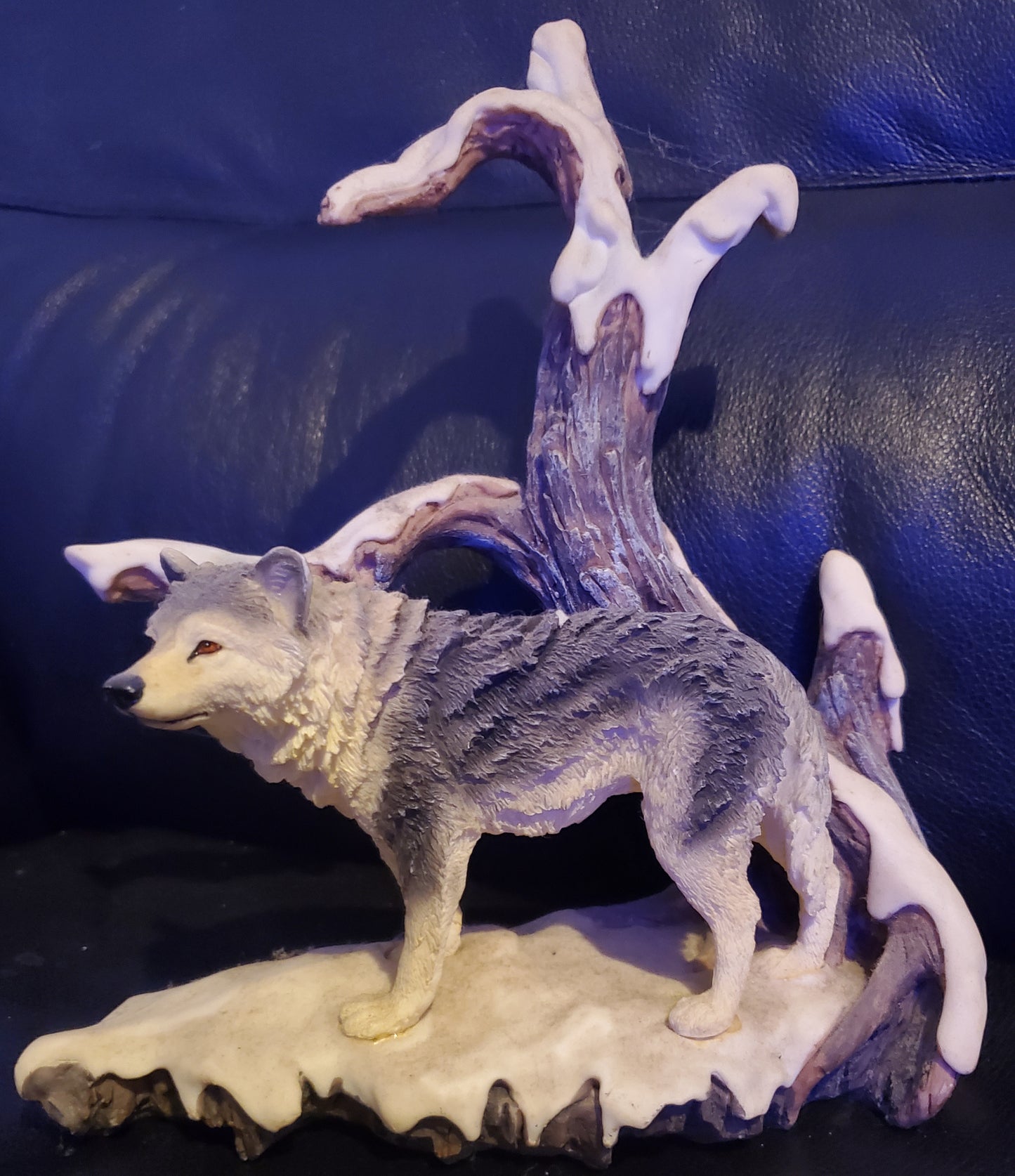 Wolf in Snowy Tree Figure Display