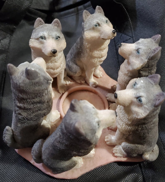 Wolves in Circle Tea Light Candle Holder