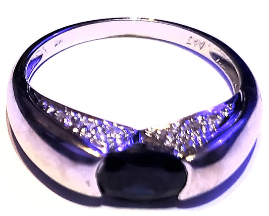 Mens 14Kt White Gold Sapphire Diamond Ring