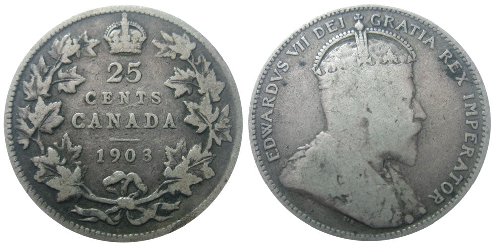 Canada 1903 92% Silver Coin 25 Cents Antique Quarter