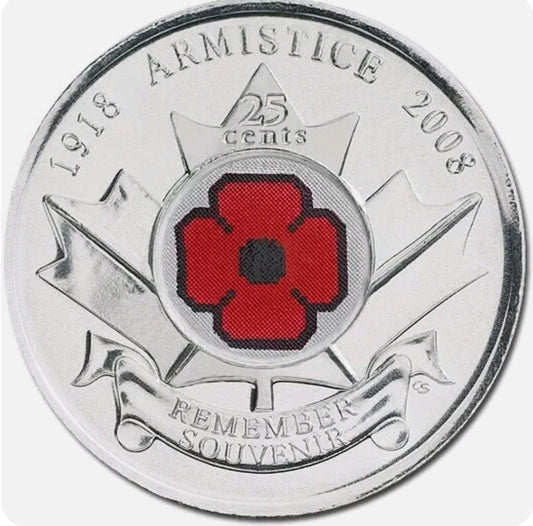 Canada 2008 Red Poppy Coloured Quarter