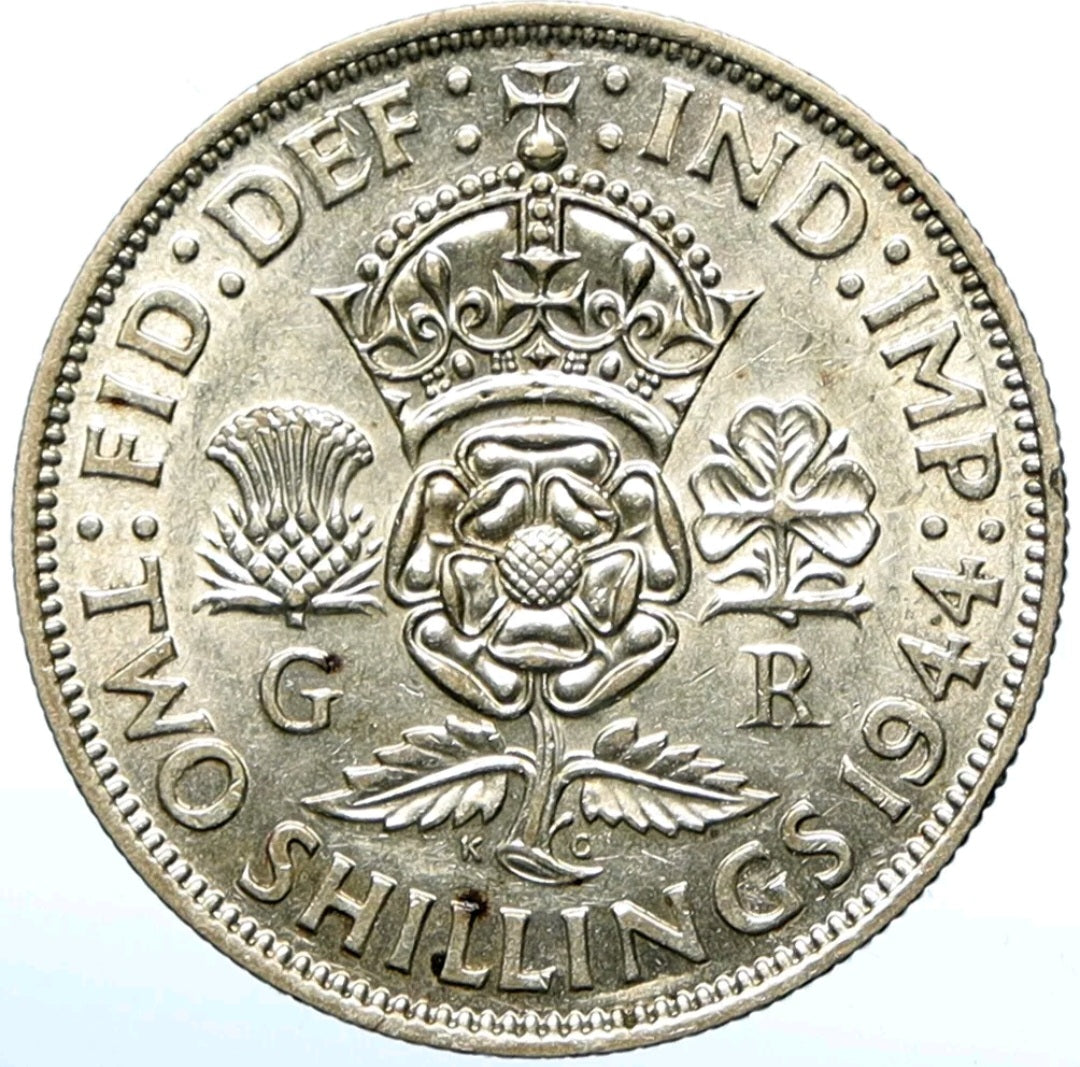 UK Two Shillings 1945 50% Silver Coin