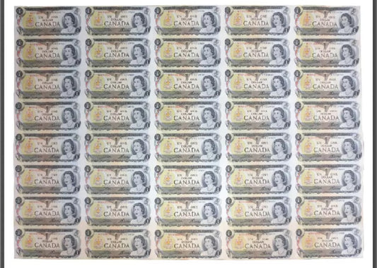 Canada One Dollar Bill Canada 1973 Note Uncirculated Uncut Sheet