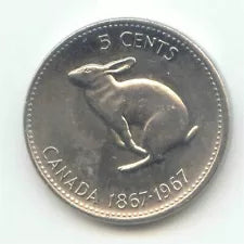 Canada 1967 Rabbit Nickel Coin5 Cents Bunny