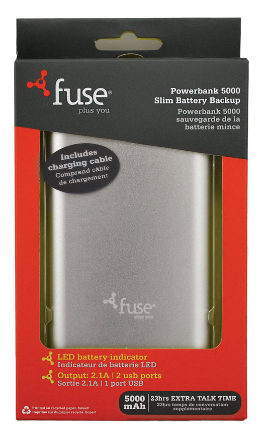 Fuse Plus You 07757 5000 mAh Powerbank Lithium-Ion Slim Battery Backup