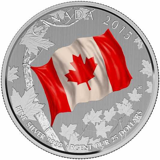 2015 Canada $0.25 Coin 99.99% Silver 50th Anniversary Canadian Flag