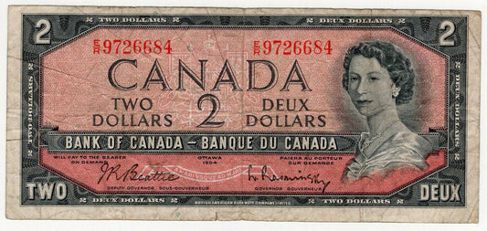 Canada Two Dollar Bill Bank of Canada 1954 $2 Bank Note